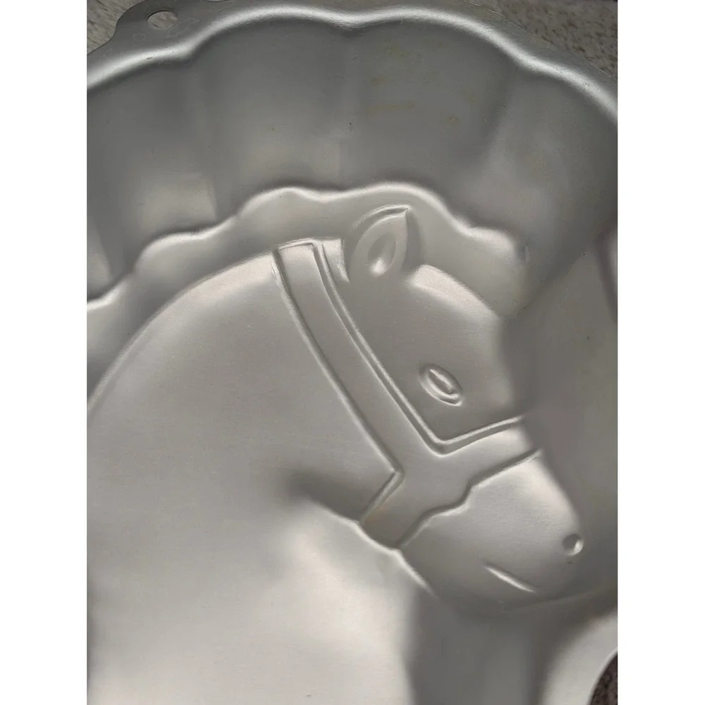 Vintage 1984 Wilton Rocking Horse Aluminum Cake Pan 2105-2388 Silver Bakeware